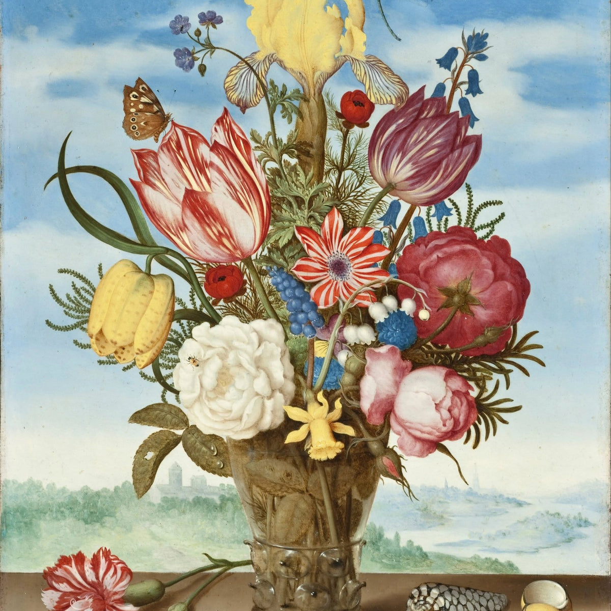 Floral Oil Painting - Mixed Blooms with Insects and Shells - Oil Painting Haven