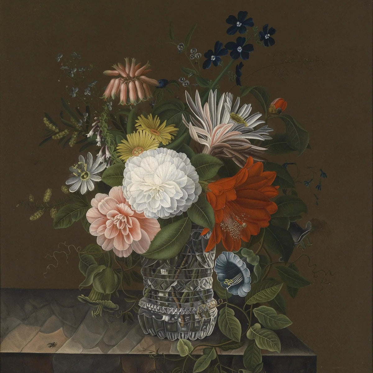 Floral Oil Painting - Mixed Bouquet in Crystal Vase - Oil Painting Haven