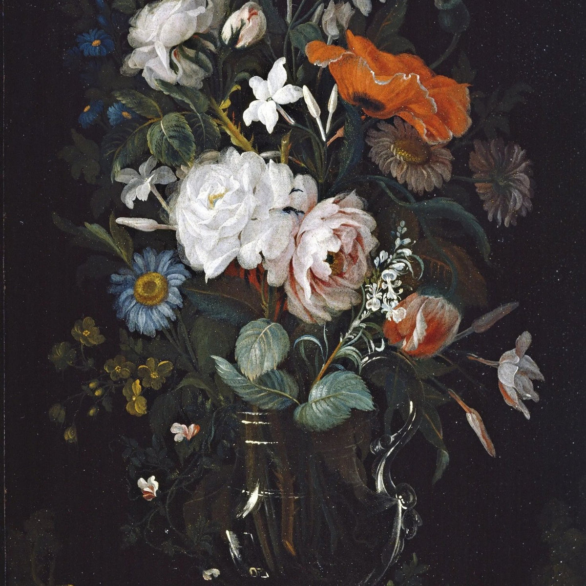 Floral Oil Painting - Mixed Bouquet in Silver Vase Wall Art - Oil Painting Haven