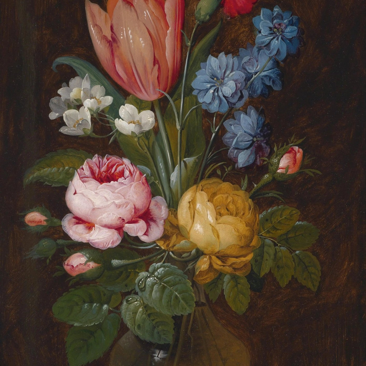 Floral Oil Painting - Mixed Flowers in Glass Vase - Oil Painting Haven