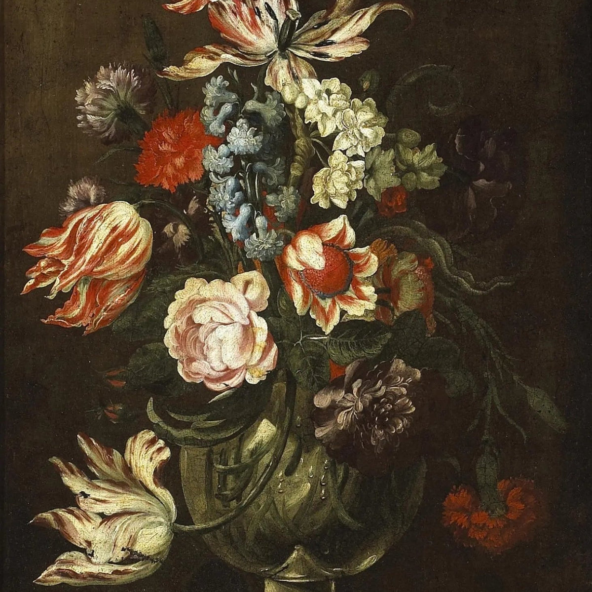 Floral Oil Painting - Mixed Flowers in Ornate Vase Wall Art - Oil Painting Haven