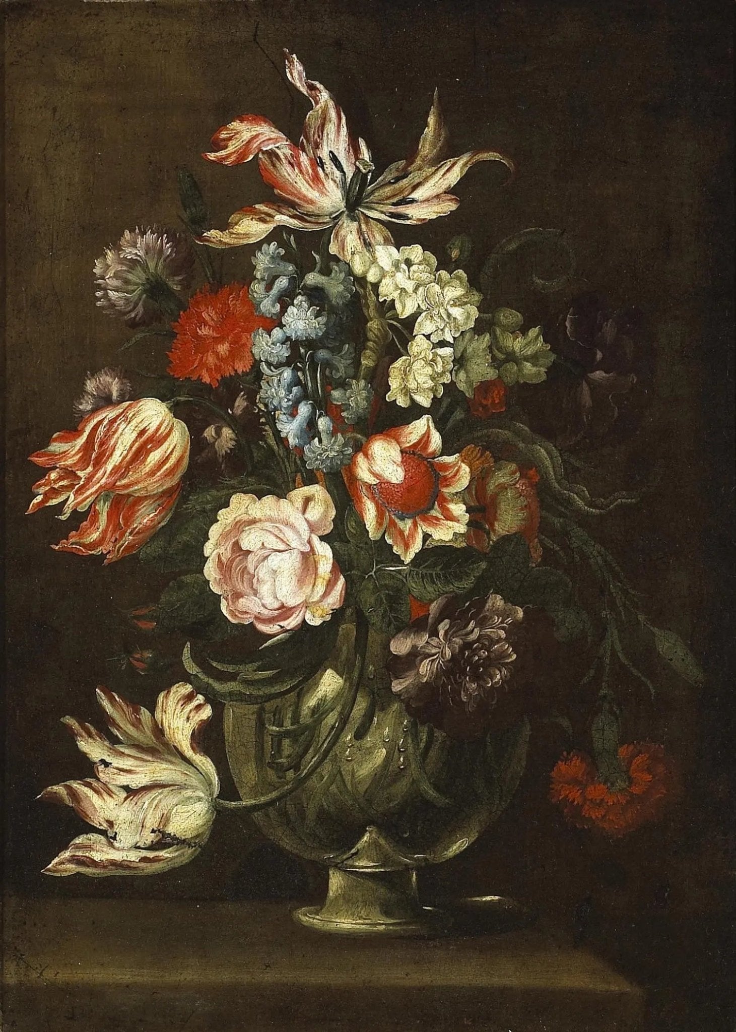 Floral Oil Painting - Mixed Flowers in Ornate Vase Wall Art - Oil Painting Haven