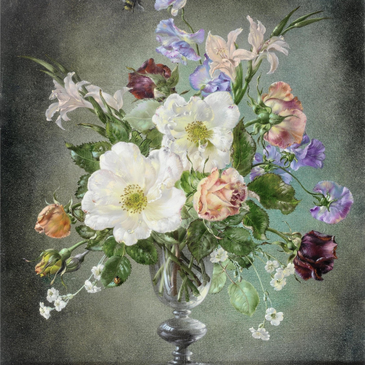 Floral Oil Painting - Mixed Garden Flowers in Glass Vase Art - Oil Painting Haven