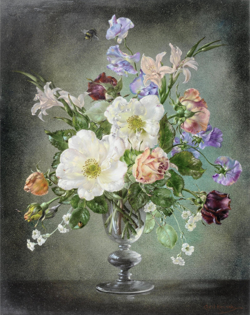 Floral Oil Painting - Mixed Garden Flowers in Glass Vase Art - Oil Painting Haven