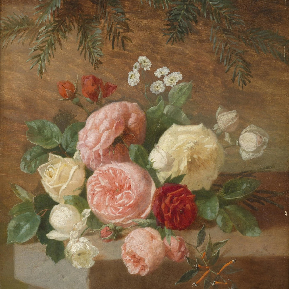 Floral Oil Painting - Mixed Roses with Foliage - Oil Painting Haven