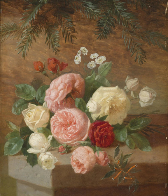 Floral Oil Painting - Mixed Roses with Foliage - Oil Painting Haven