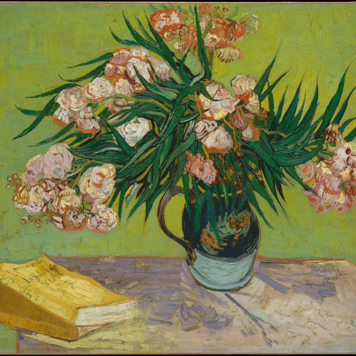 Floral Oil Painting - Oleanders in Vase Still Life Artwork - Oil Painting Haven