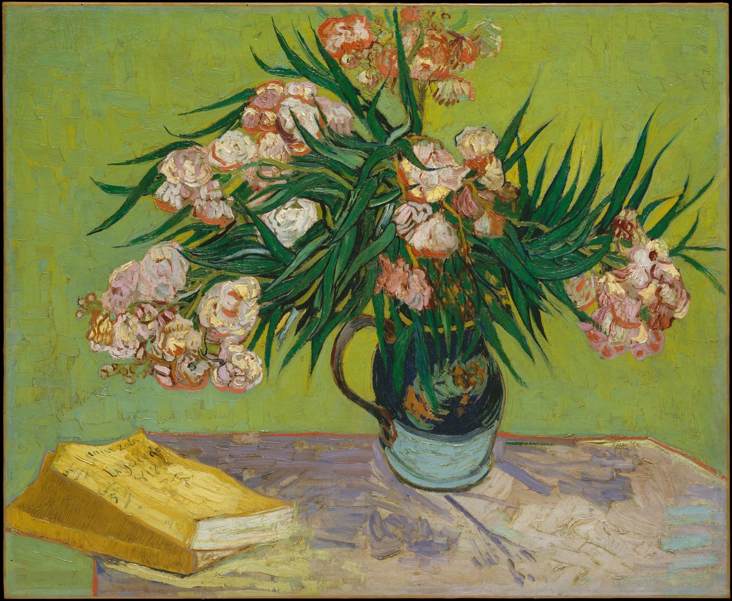 Floral Oil Painting - Oleanders in Vase Still Life Artwork - Oil Painting Haven