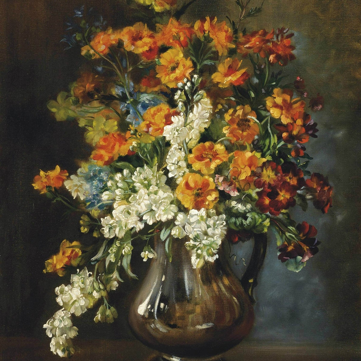 Floral Oil Painting - Orange and White Flowers in Glass Vase - Oil Painting Haven