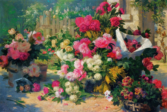 Floral Oil Painting - Peonies and Garden Bouquet Still Life - Oil Painting Haven