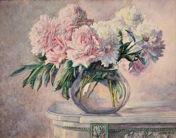 Floral Oil Painting - Pink Peonies in Glass Vase Still Life - Oil Painting Haven