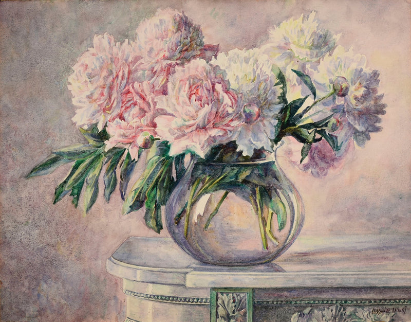 Floral Oil Painting - Pink Peonies in Glass Vase Still Life - Oil Painting Haven