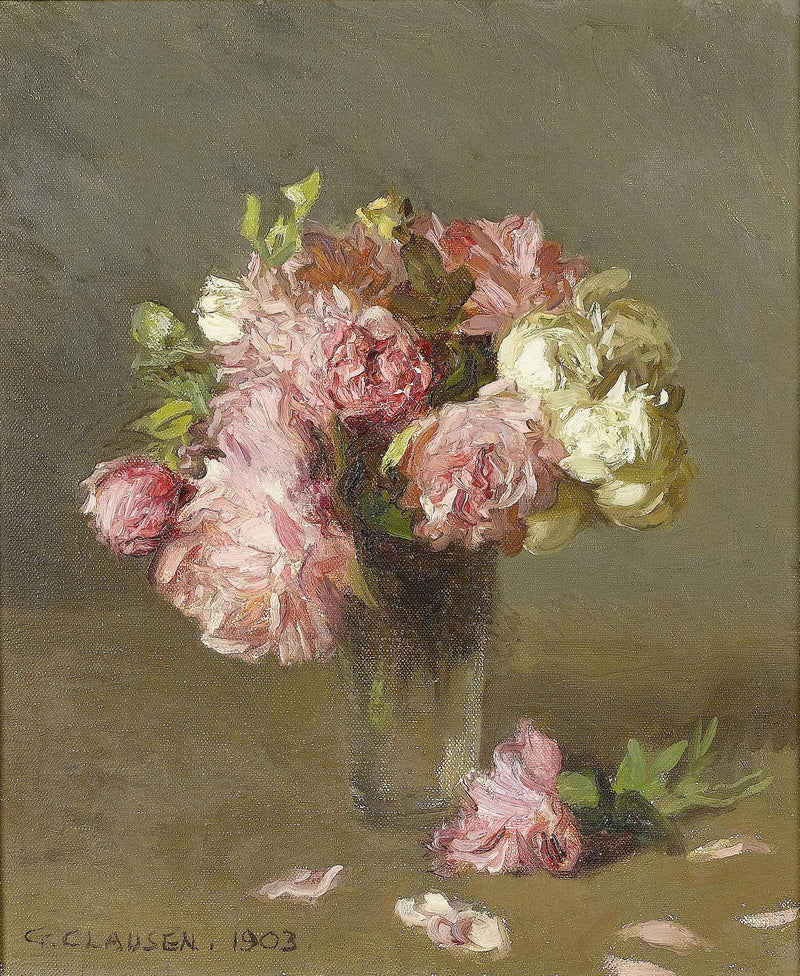 Floral Oil Painting - Pink Peonies in Glass Vase Still Life - Oil Painting Haven