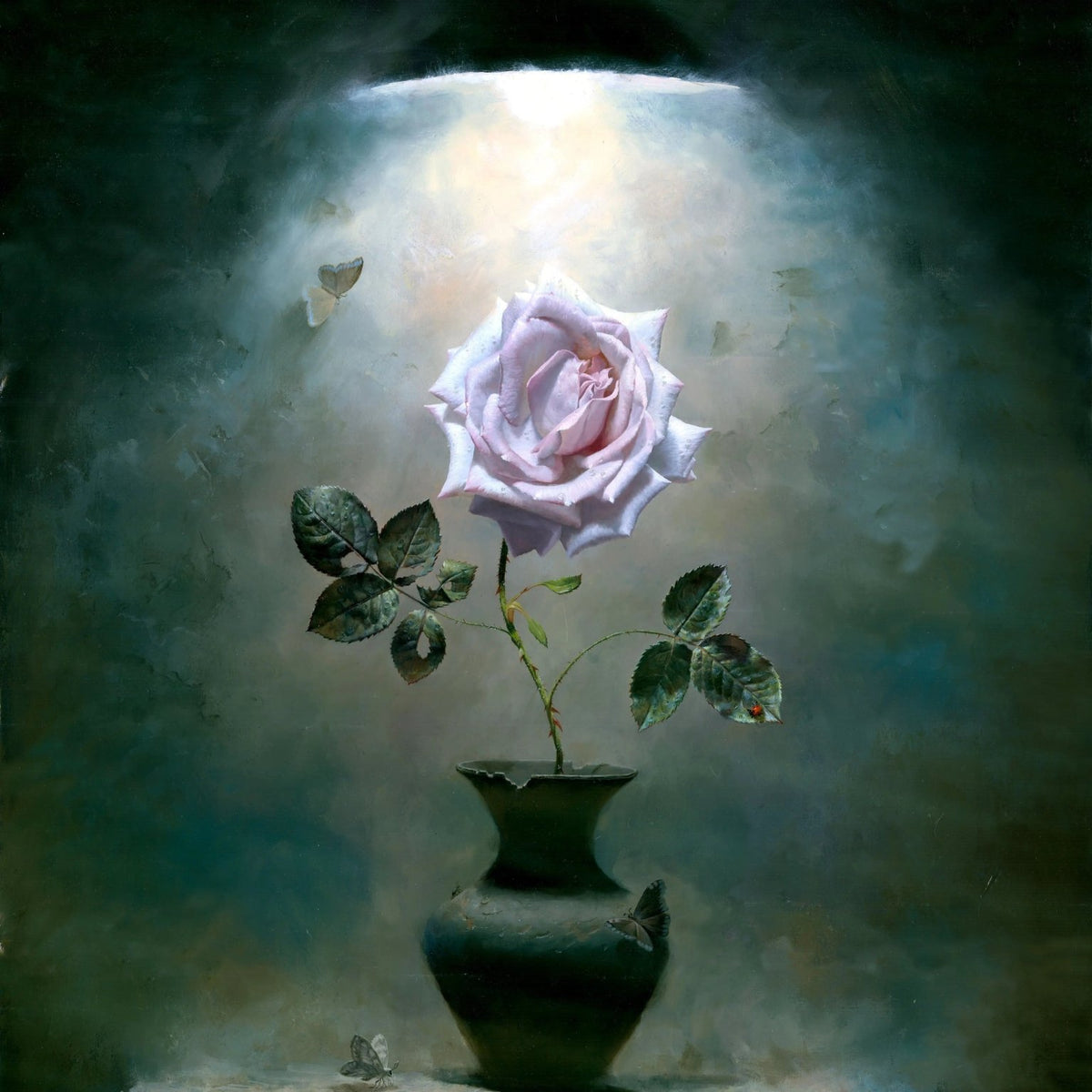 Floral Oil Painting - Pink Rose with Butterflies - Oil Painting Haven