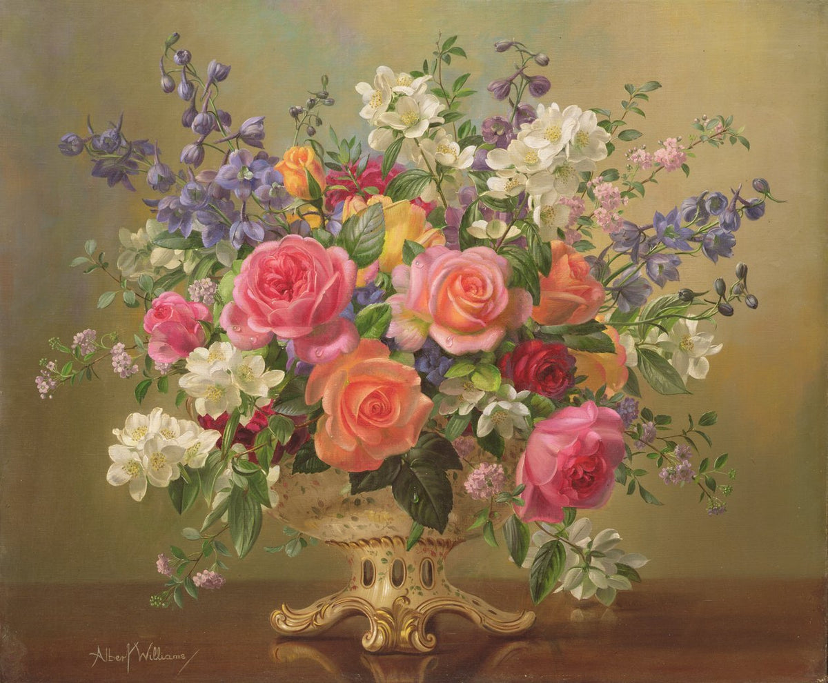 Blumen-Ölgemälde | Zartfarbiger Blumenstrauß