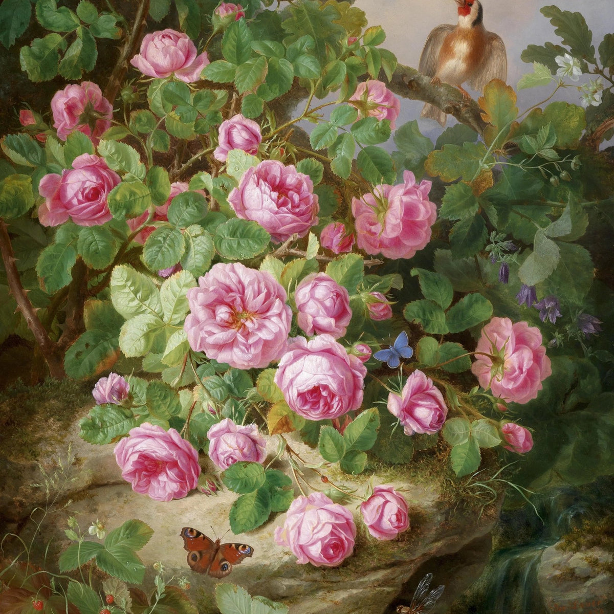 Floral Oil Painting - Pink Roses in Nature Scene - Oil Painting Haven