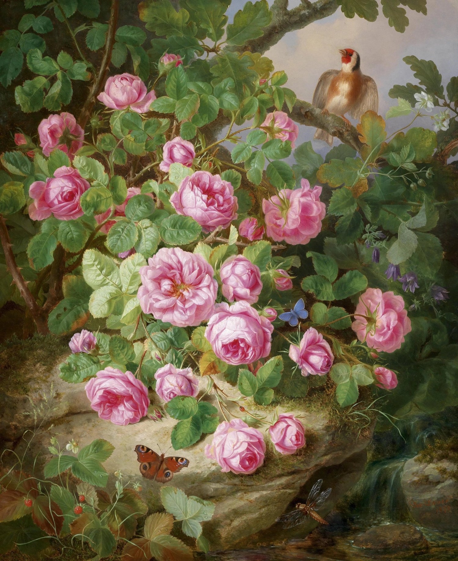 Floral Oil Painting - Pink Roses in Nature Scene - Oil Painting Haven