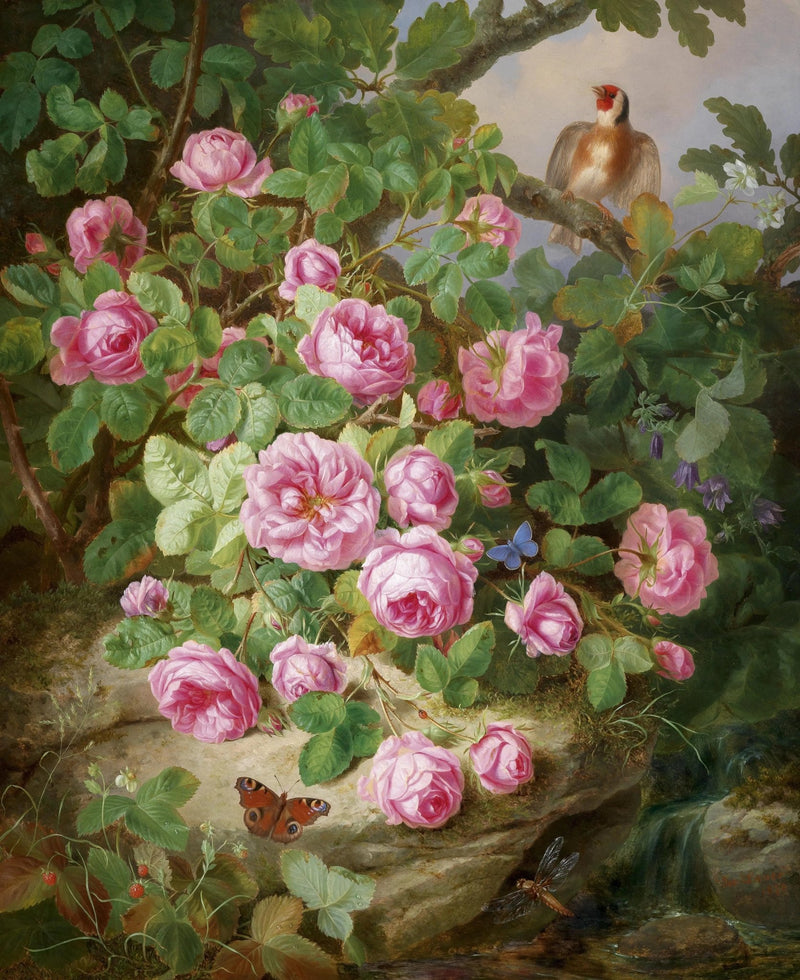 Floral Oil Painting - Pink Roses in Nature Scene - Oil Painting Haven