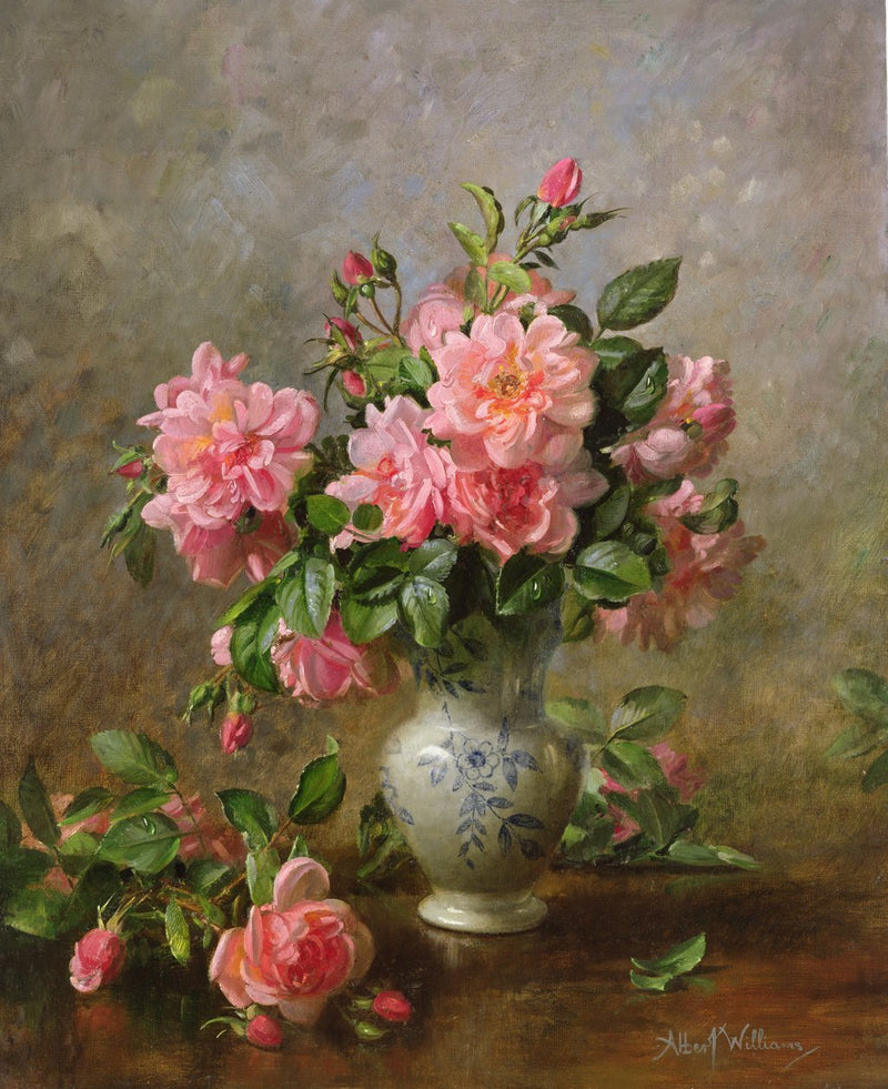 Blumen-Ölgemälde – Arrangement aus Lilien und Rosen
