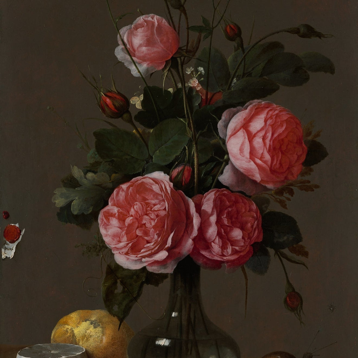 Floral Oil Painting - Pink Roses with Lemon Peel Still Life