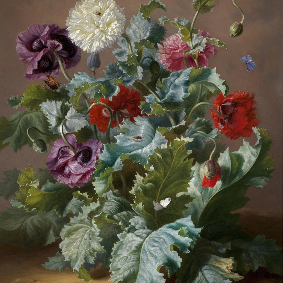 Floral Oil Painting - Poppies with Butterflies and Insects - Oil Painting Haven