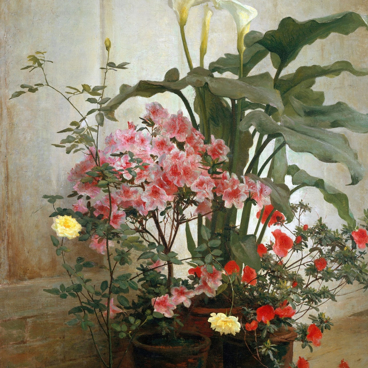 Floral Oil Painting - Potted Flowers Still Life Hand - Painted - Oil Painting Haven