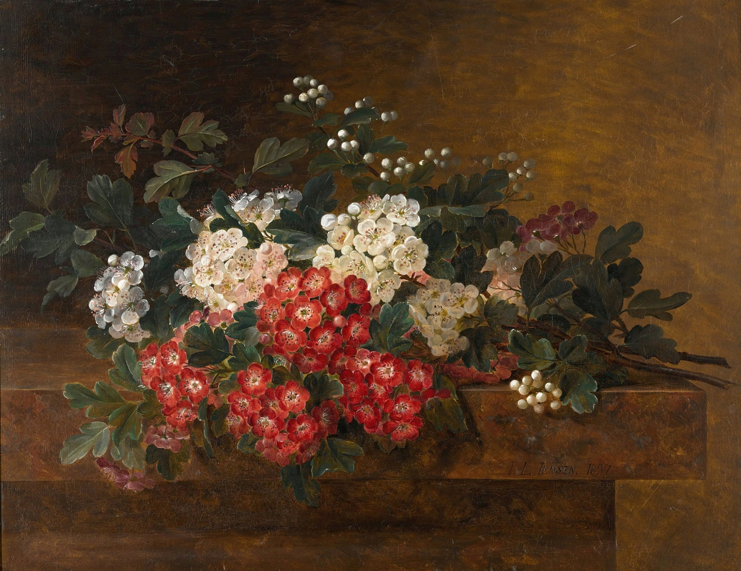 Floral Oil Painting - Red and White Blossoms Hand - Painted Art - Oil Painting Haven