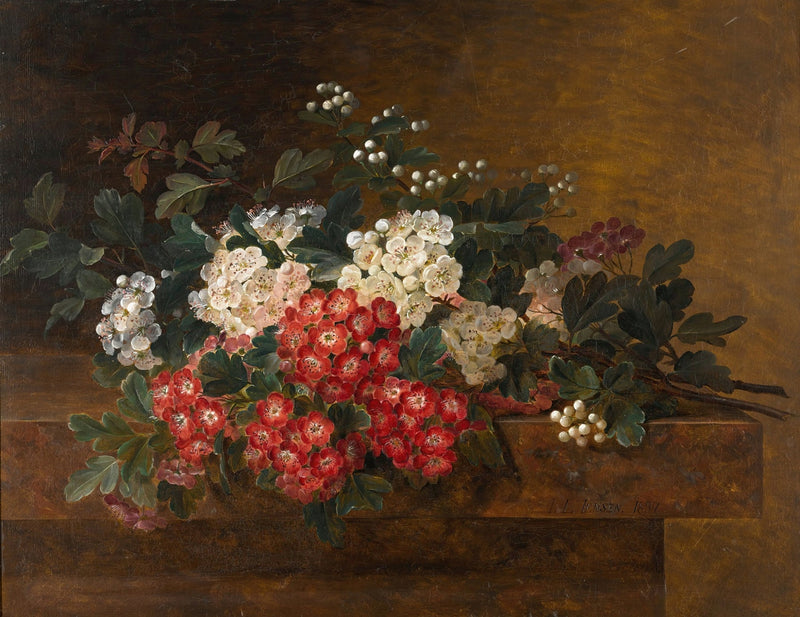 Floral Oil Painting - Red and White Blossoms Hand - Painted Art - Oil Painting Haven