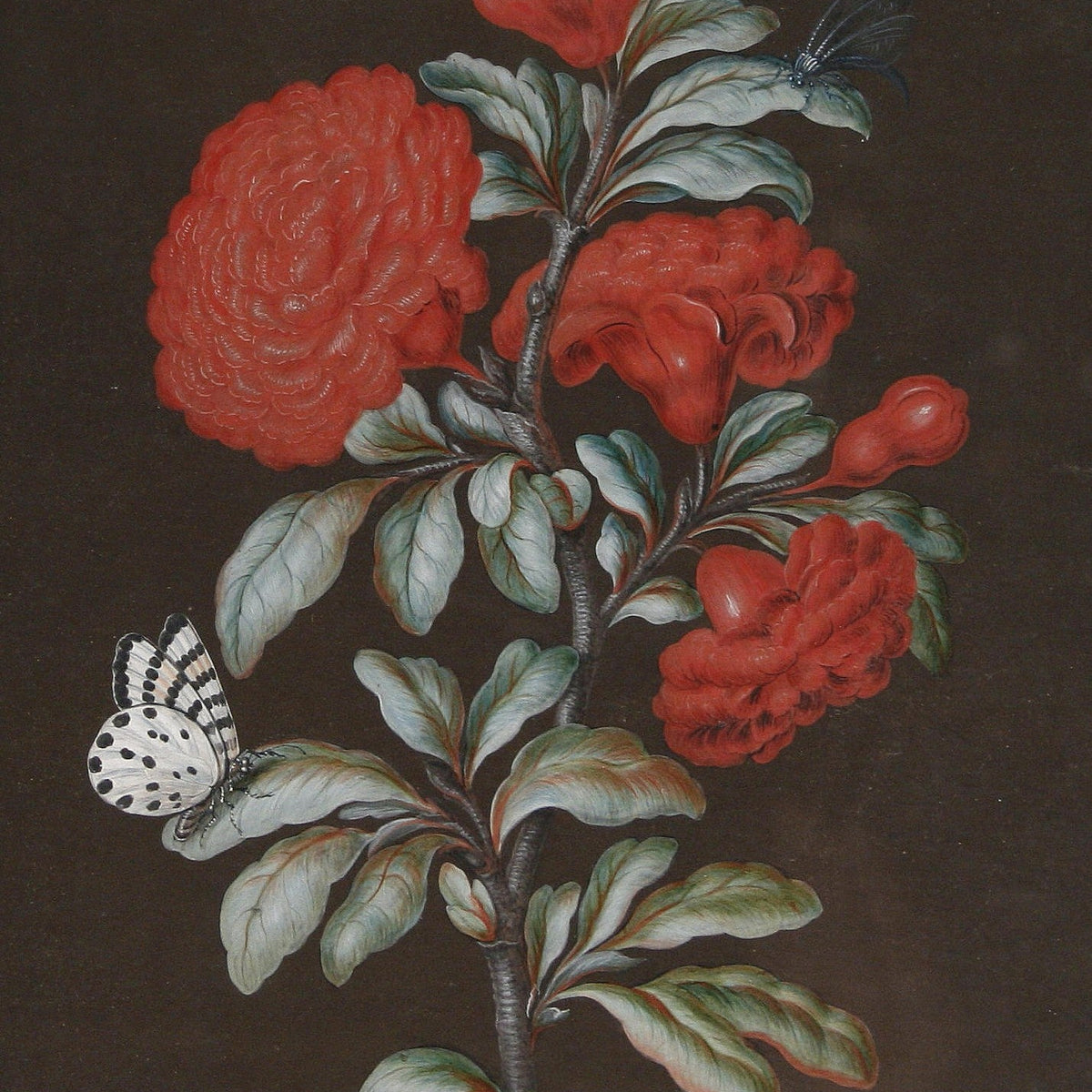 Floral Oil Painting - Red Blossom Branch with Butterfly Detail - Oil Painting Haven