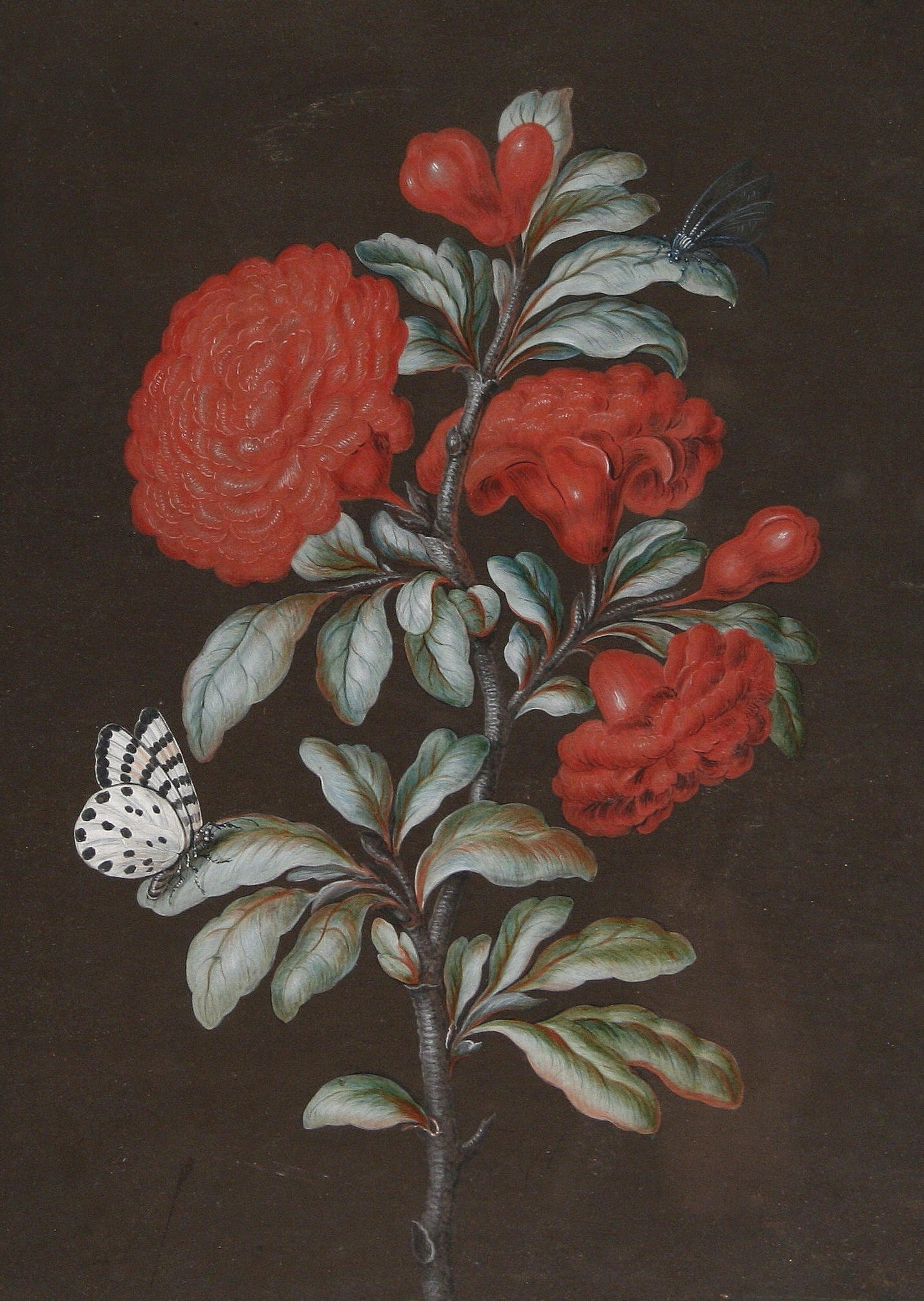 Floral Oil Painting - Red Blossom Branch with Butterfly Detail - Oil Painting Haven