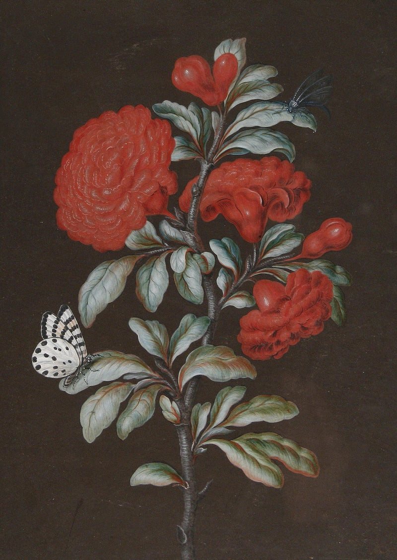 Floral Oil Painting - Red Blossom Branch with Butterfly Detail - Oil Painting Haven
