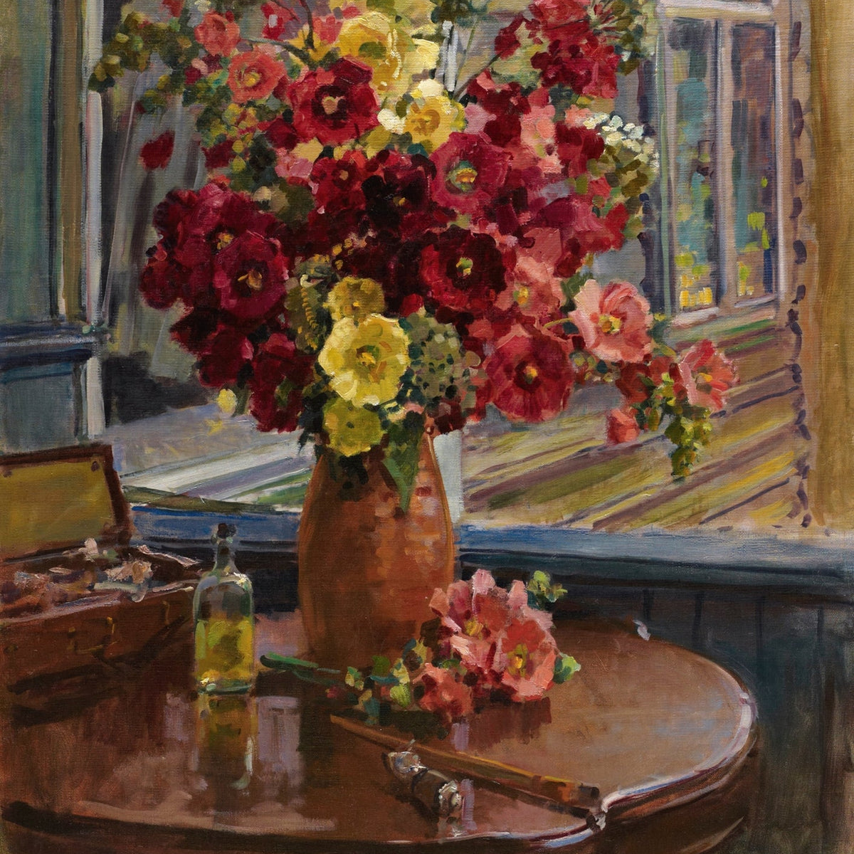 Floral Oil Painting - Red Flower Bouquet Hand - Painted Canvas - Oil Painting Haven