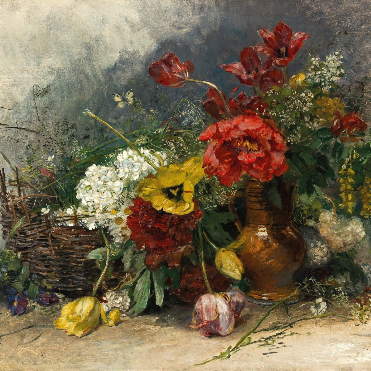 Blumen-Ölgemälde | Zartfarbiger Blumenstrauß