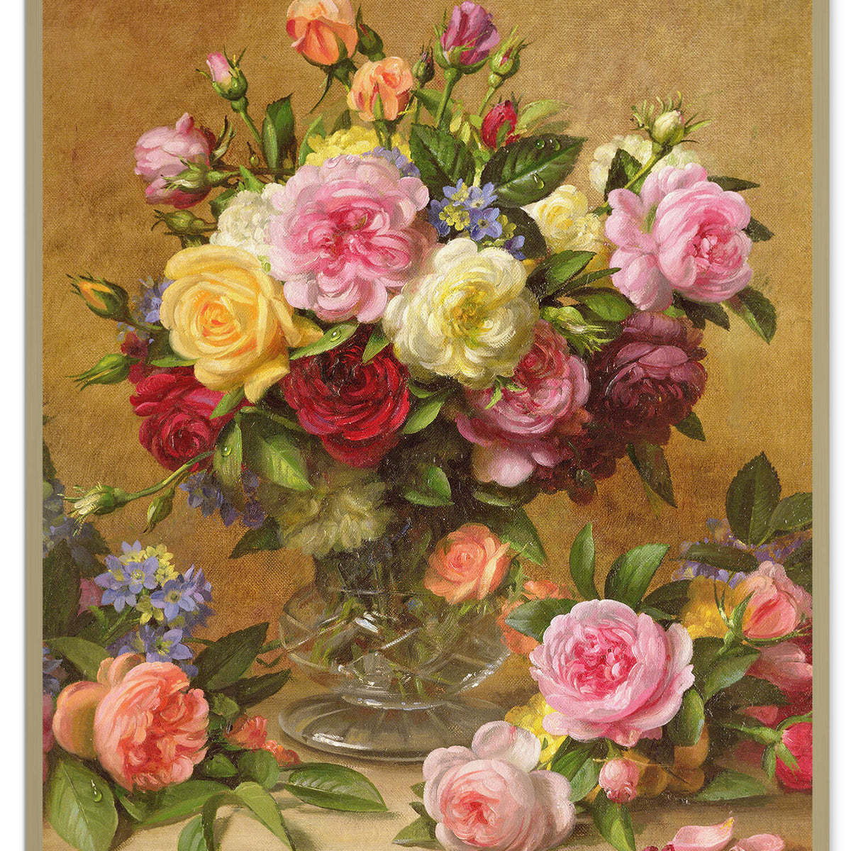 Blumen-Ölgemälde – Arrangement aus Lilien und Rosen