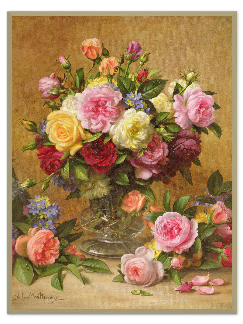 Blumen-Ölgemälde – Arrangement aus Lilien und Rosen