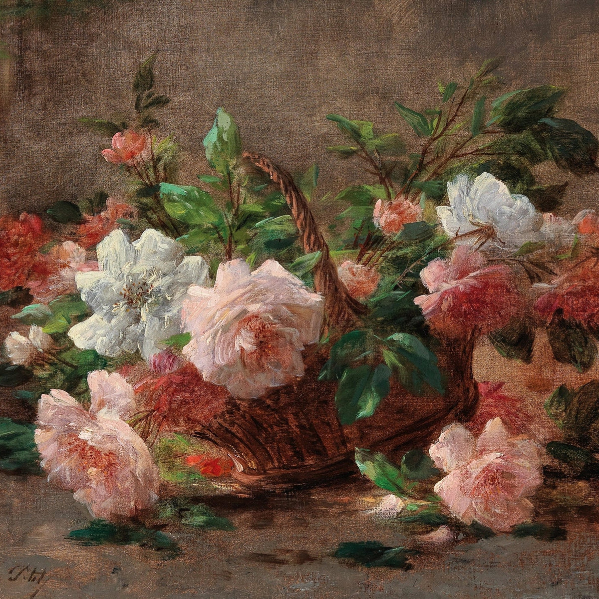 Floral Oil Painting - Rose Basket Still Life Hand - Painted Art - Oil Painting Haven