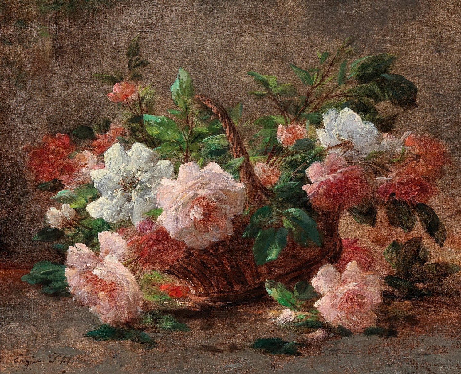 Floral Oil Painting - Rose Basket Still Life Hand - Painted Art - Oil Painting Haven