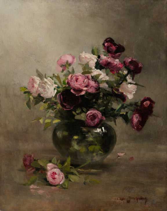 Floral Oil Painting - Rose Bouquet in Vase Hand - Painted Art - Oil Painting Haven