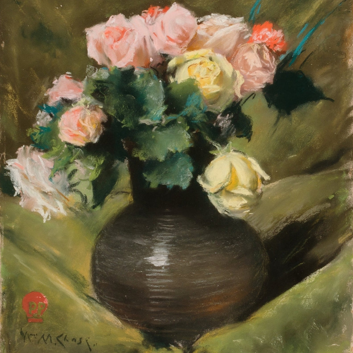 Floral Oil Painting - Rose Bouquet in Vase Hand - Painted Canvas - Oil Painting Haven