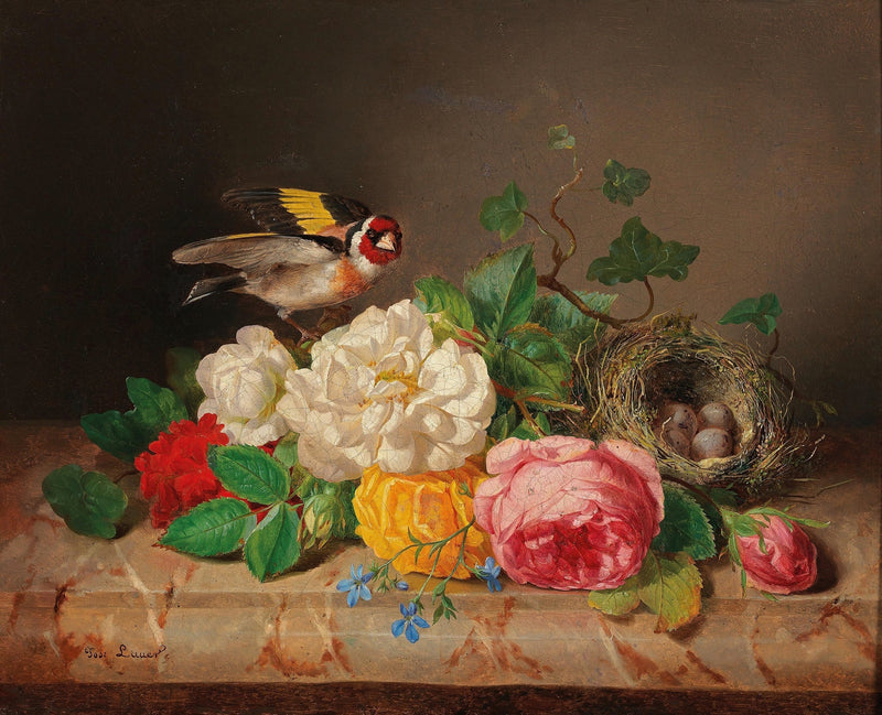 Floral Oil Painting - Roses and Bird Hand - Painted Canvas Art - Oil Painting Haven