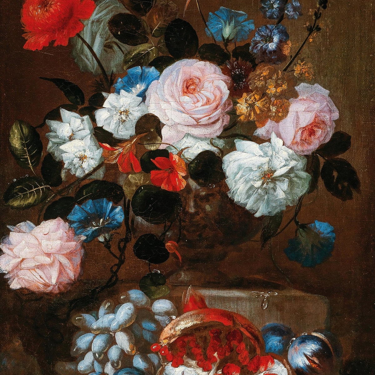 Floral Oil Painting - Roses and Pomegranate Still Life Canvas - Oil Painting Haven
