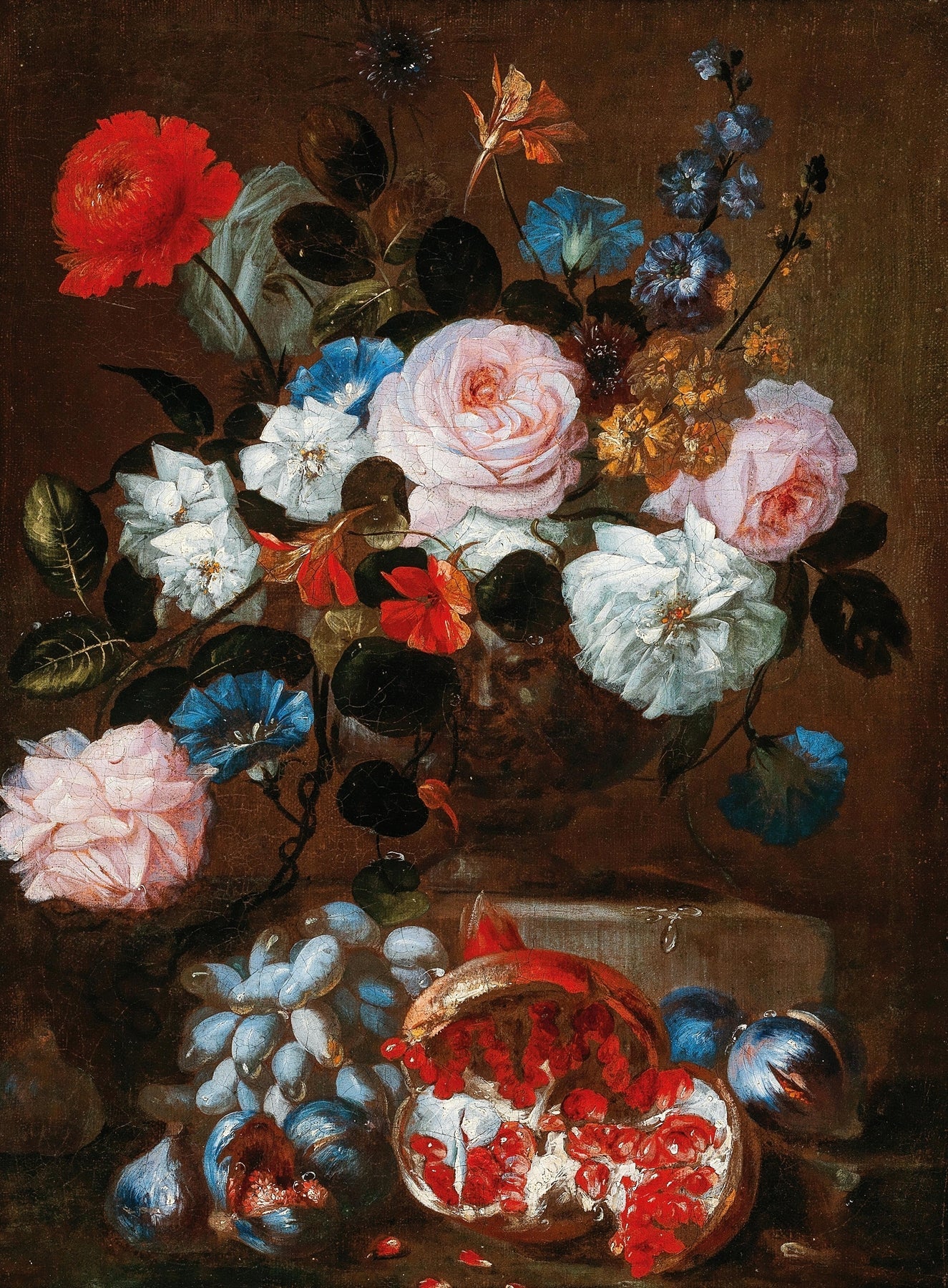 Floral Oil Painting - Roses and Pomegranate Still Life Canvas - Oil Painting Haven