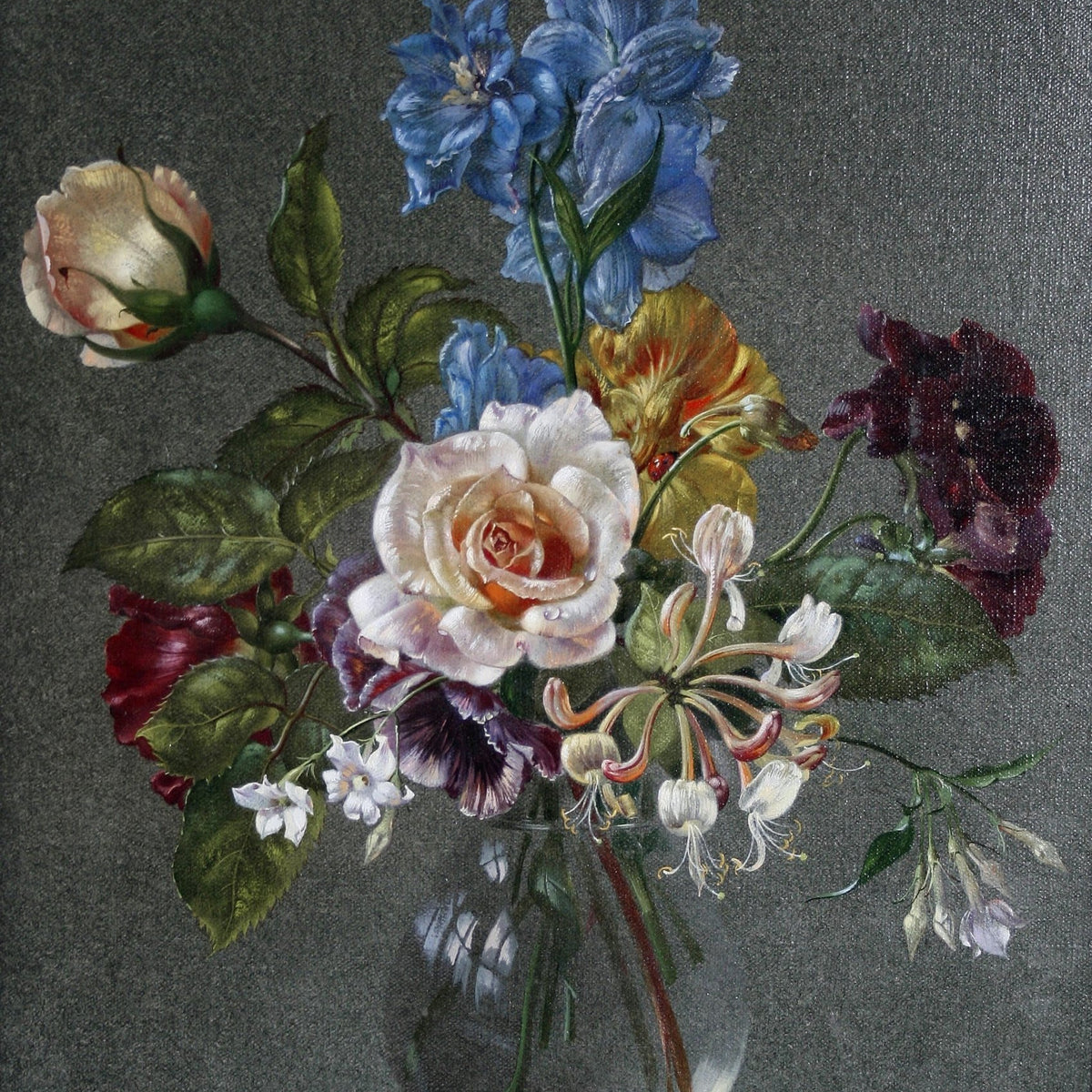 Floral Oil Painting - Roses and Wildflowers in Glass Vase Art - Oil Painting Haven