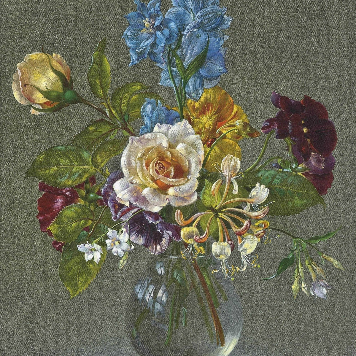 Floral Oil Painting - Roses and Wildflowers in Glass Vase - Oil Painting Haven