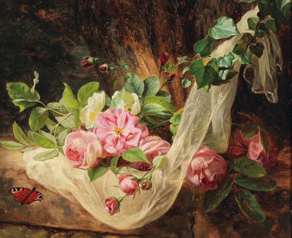 Floral Oil Painting - Roses Draped in Fabric Still Life Art - Oil Painting Haven