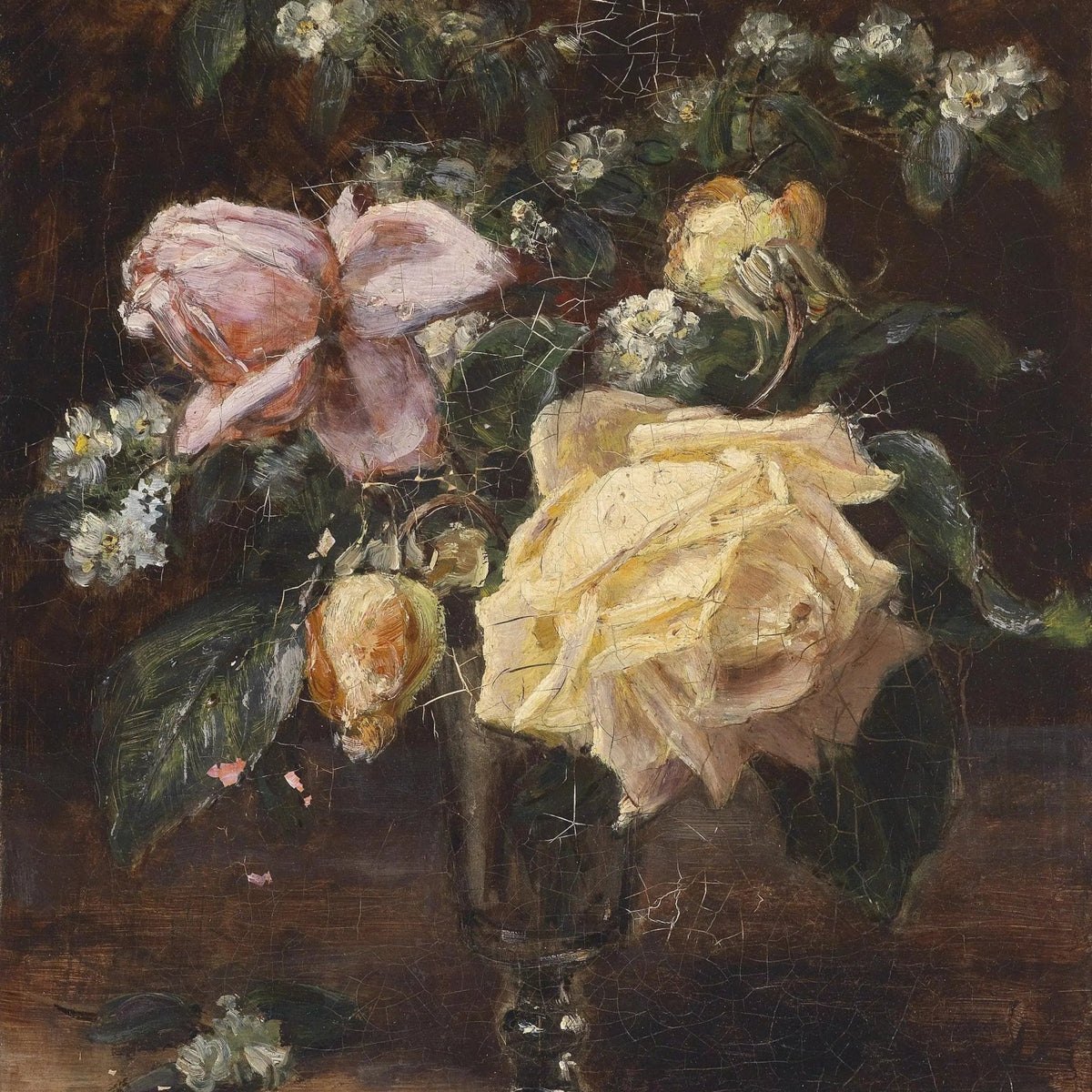 Floral Oil Painting - Roses in Glass Vase - Oil Painting Haven