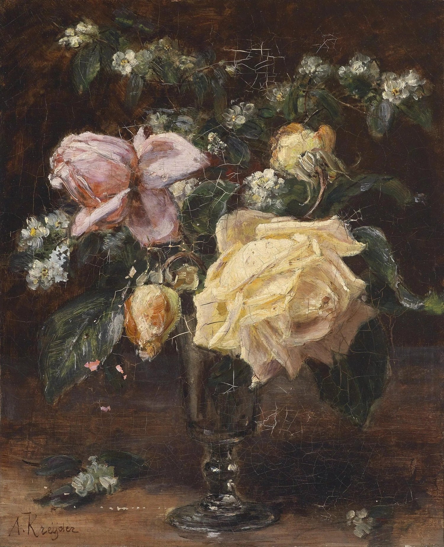 Floral Oil Painting - Roses in Glass Vase - Oil Painting Haven
