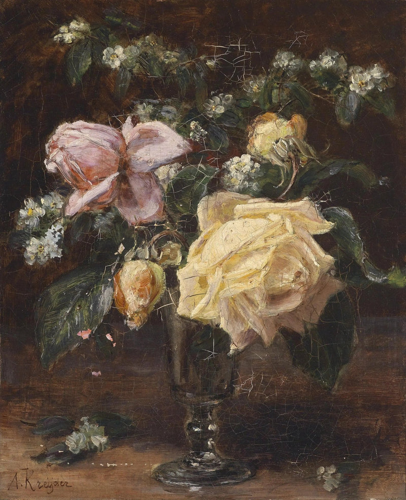 Floral Oil Painting - Roses in Glass Vase - Oil Painting Haven