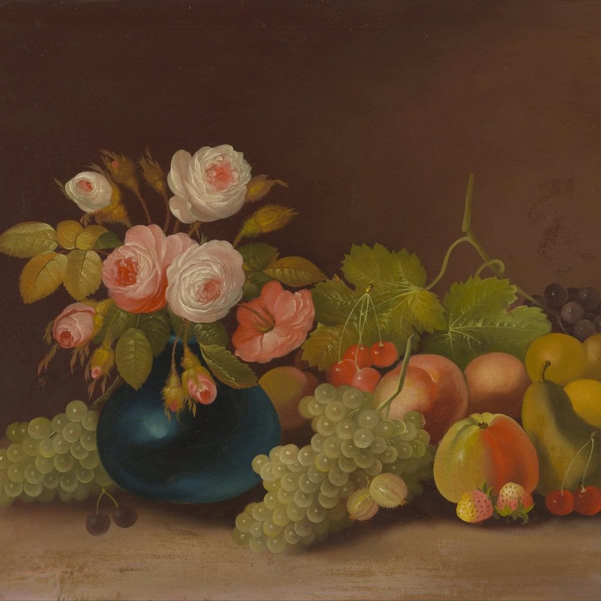 Floral Oil Painting - Roses with Assorted Fruit - Oil Painting Haven