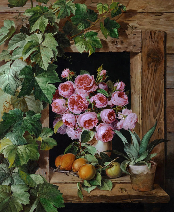 Floral Oil Painting - Roses with Fruits and Plants - Oil Painting Haven